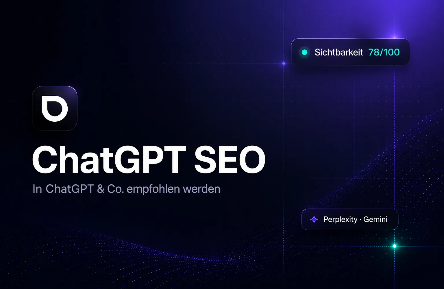 Blueprint-Illustration: das Sitebaze-Cockpit misst die Sichtbarkeit einer Website in ChatGPT, Perplexity und Gemini